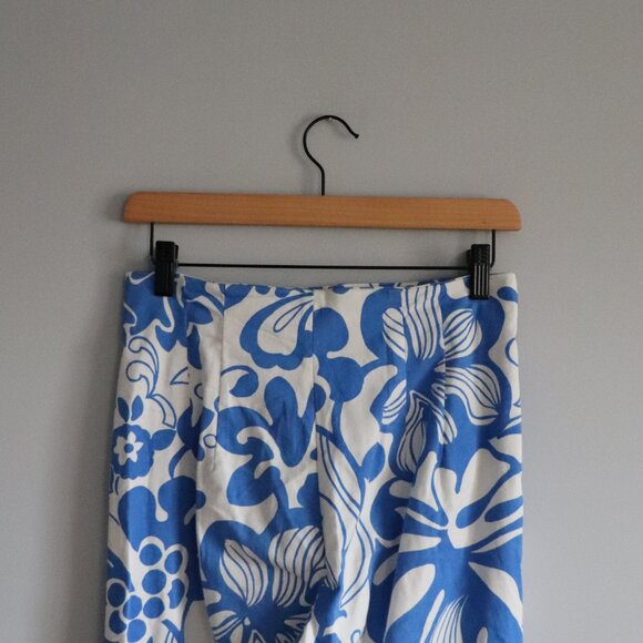 Zara Women's Blue/White Sz 4 Printed Floral High Waist Slim Fit Trouser Pants - Picture 6 of 12
